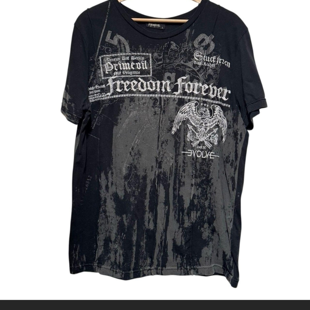 PRIMEVIL Y2K INSANE Graphics Embroidered "Freedom Forever T-shirt. L